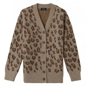 APC Leopard Jacquard Knit Alpaca Blend Fuzzy Cardigan Sweater Womens Medium M